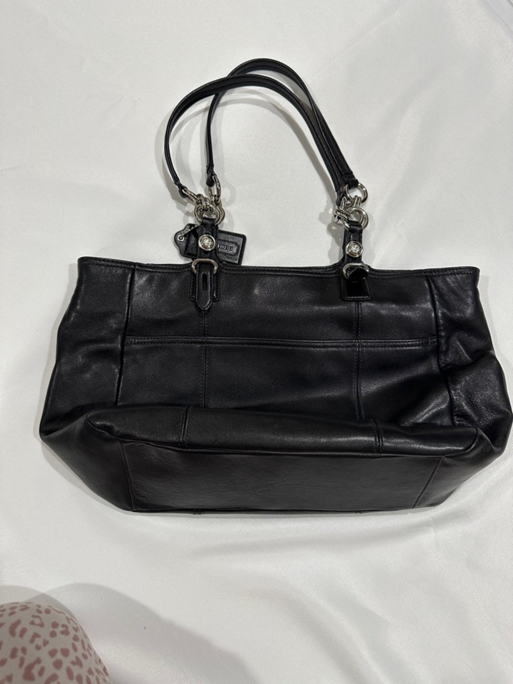 Coach Black Leather Double-Handle Tote with Silver Hardware - Picture 3 of 11